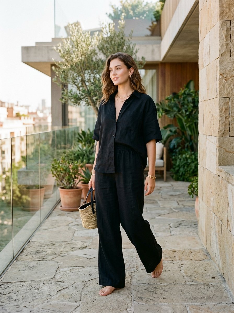 Look Soirée Médina en lin noir charbon