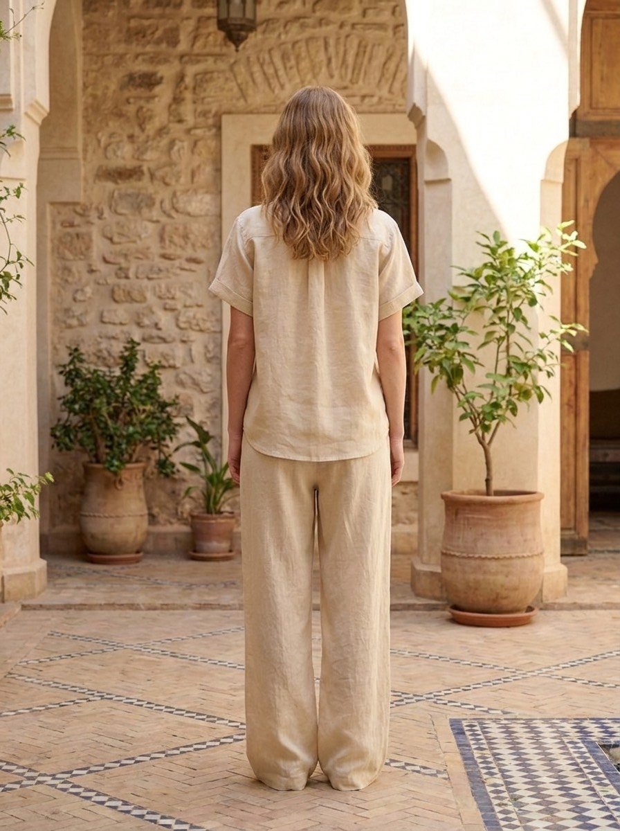 Ensemble Daria en lin beige crème - Vue de dos